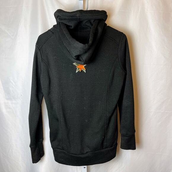 Naketano Women’s Small Black Double Hood Cowl Neck Pullover Hoodie Star Patch - Picture 2 of 8